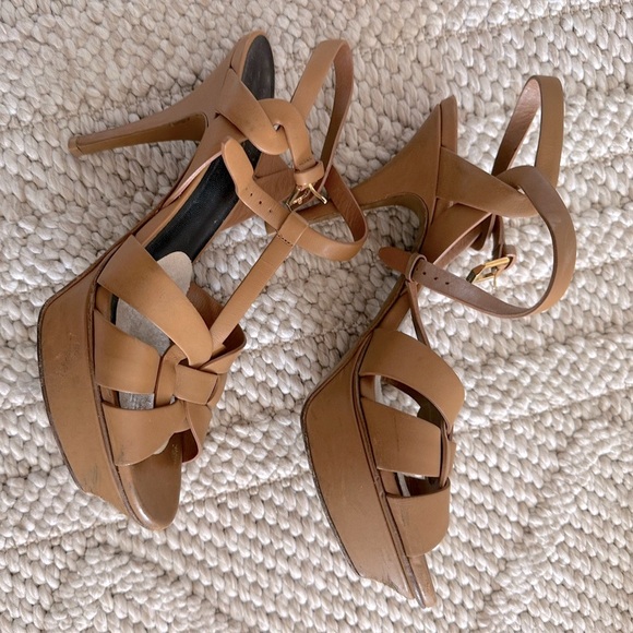 YSL Saint Laurent Tribute Tan Neutral Platform Sandal Size EU 39 US 9 - Picture 4 of 9